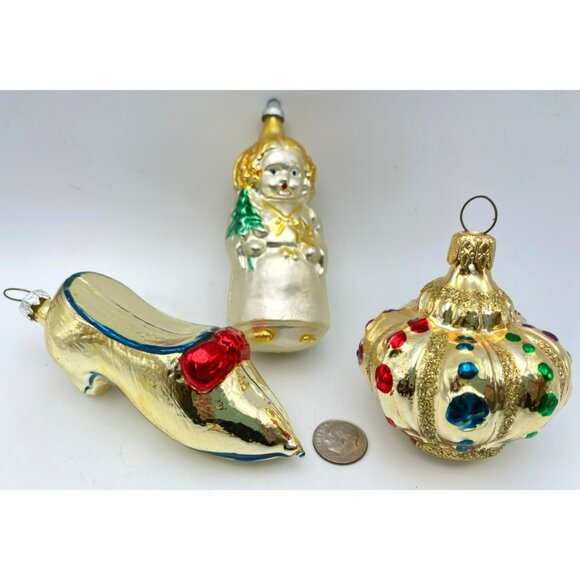 3 Mercury Glass Antique Ornaments Hand Blown West Germany Angel Crown Shoe - Picture 6 of 6